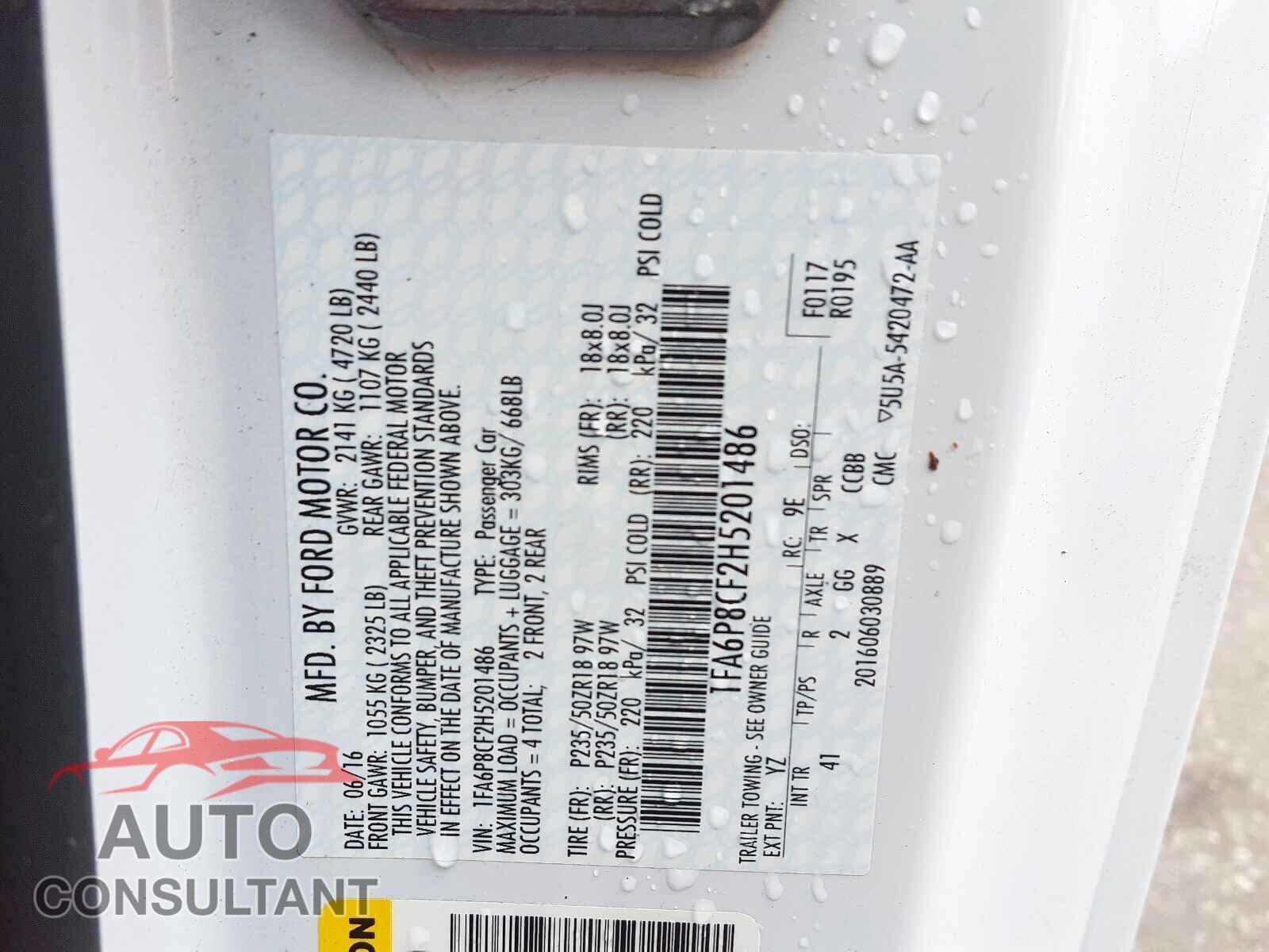FORD MUSTANG 2017 - 1FA6P8CF2H5201486