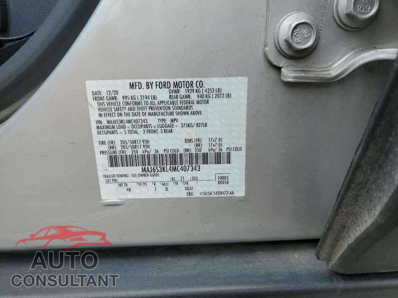 FORD ECOSPORT 2021 - MAJ6S3KL4MC407343