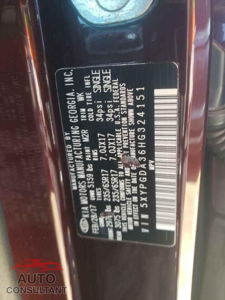 KIA SORENTO 2017 - 5XYPGDA36HG324151