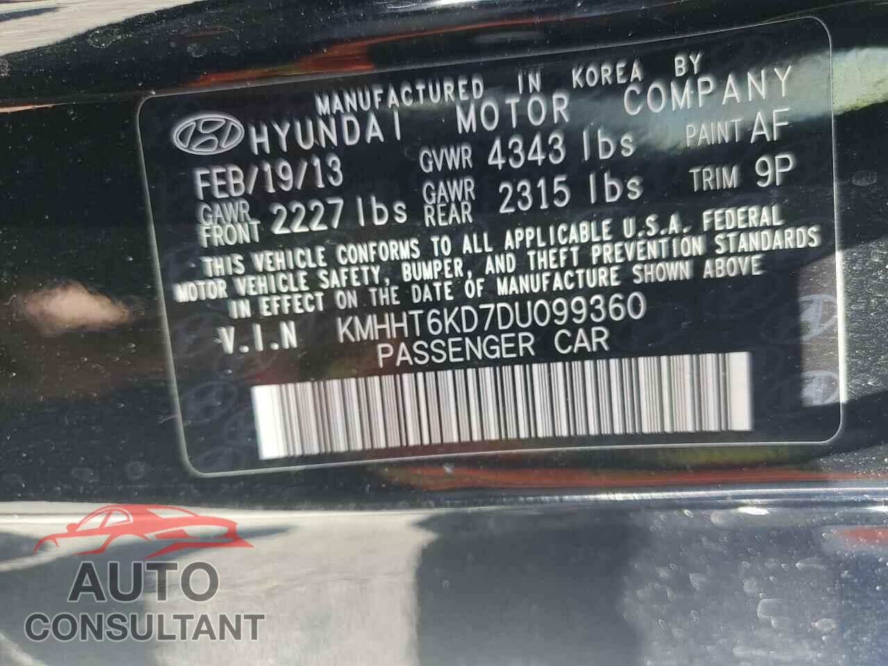 HYUNDAI GENESIS 2013 - KMHHT6KD7DU099360