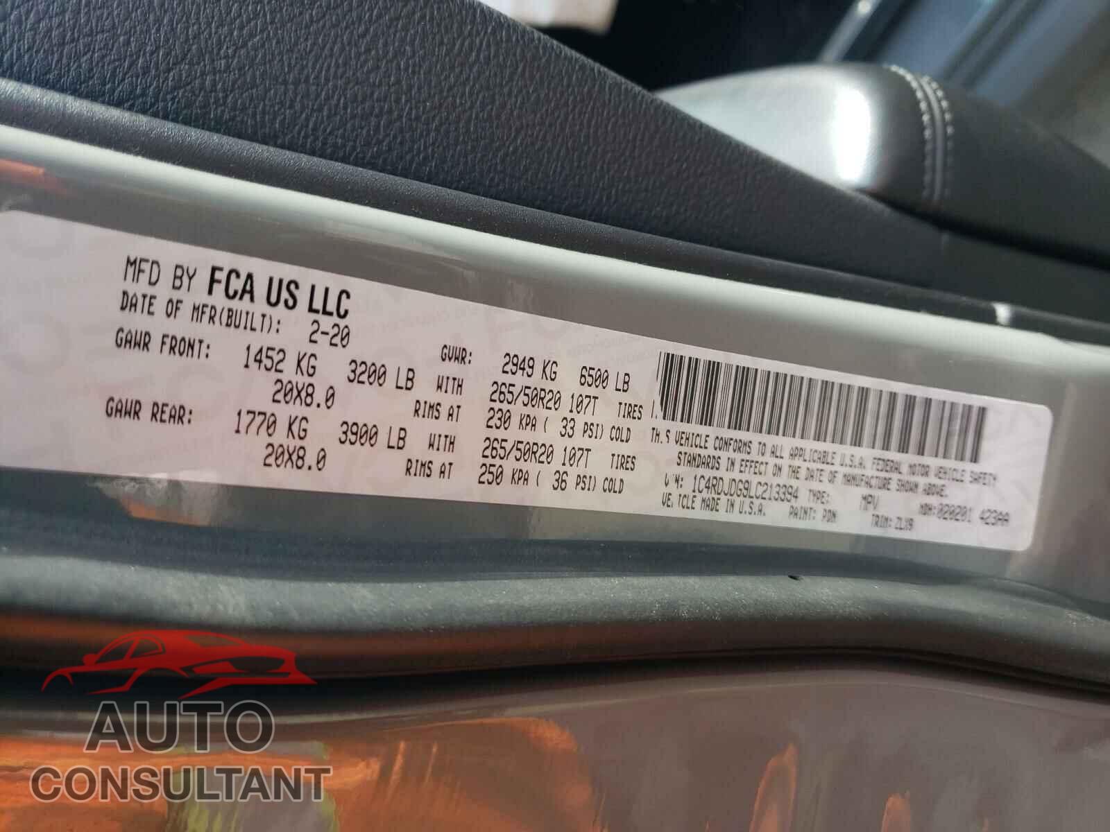 DODGE DURANGO 2020 - 1C4RDJDG9LC213394
