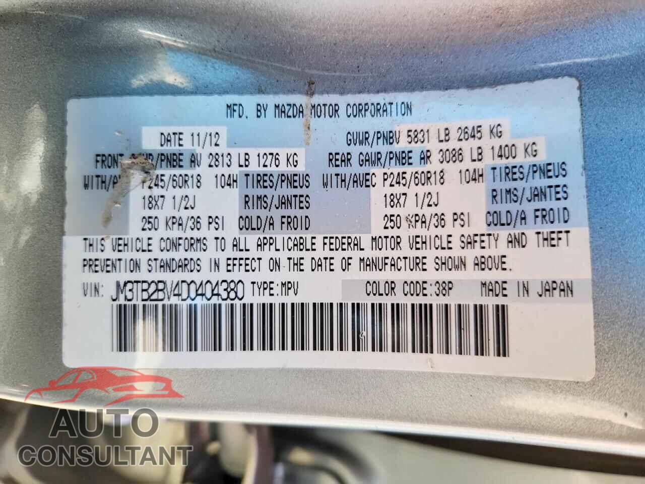 MAZDA CX-9 2013 - JM3TB2BV4D0404380