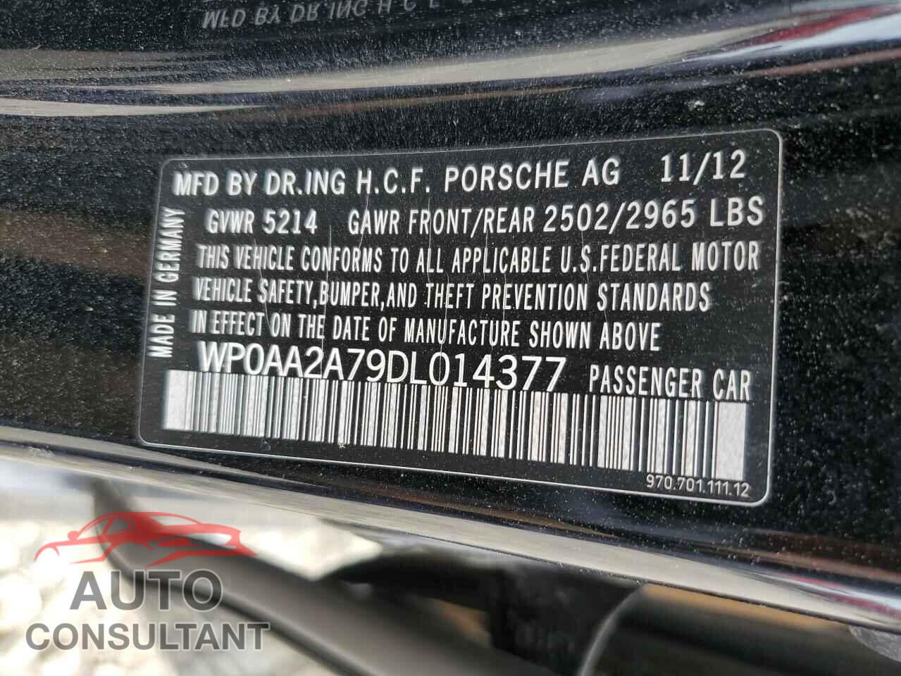 PORSCHE PANAMERA 2013 - WP0AA2A79DL014377