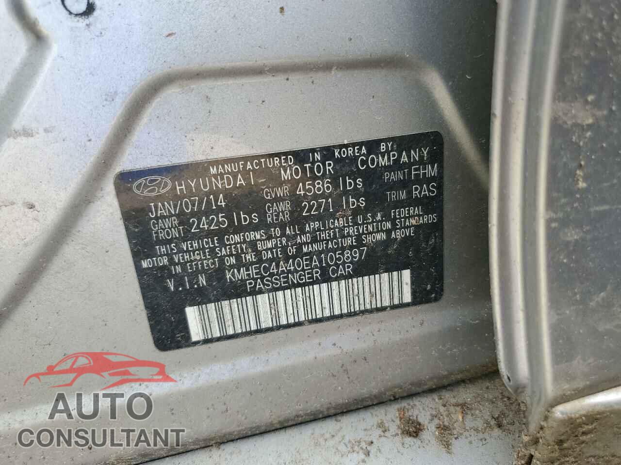 HYUNDAI SONATA 2014 - KMHEC4A40EA105897