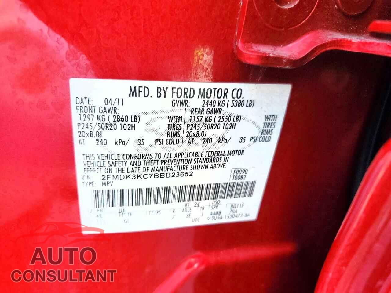FORD EDGE 2011 - 2FMDK3KC7BBB23652