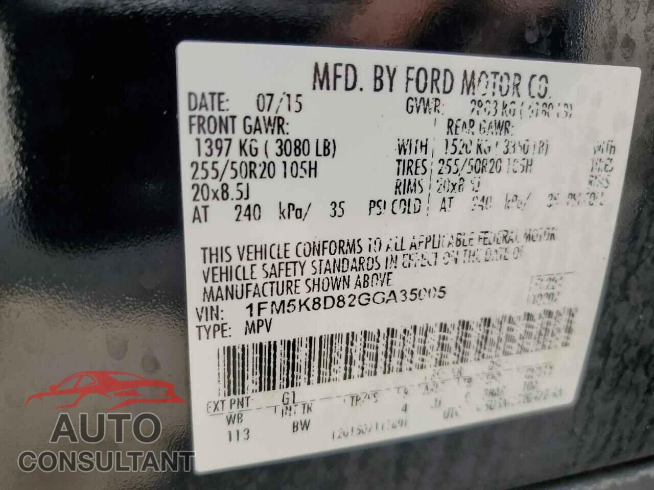 FORD EXPLORER 2016 - 1FM5K8D82GGA35005