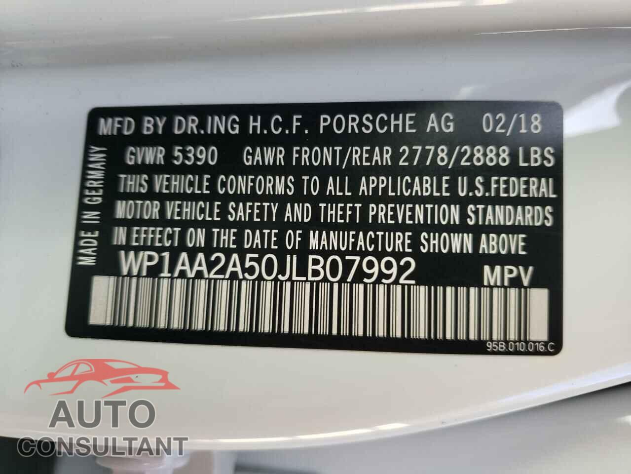 PORSCHE MACAN 2018 - WP1AA2A50JLB07992
