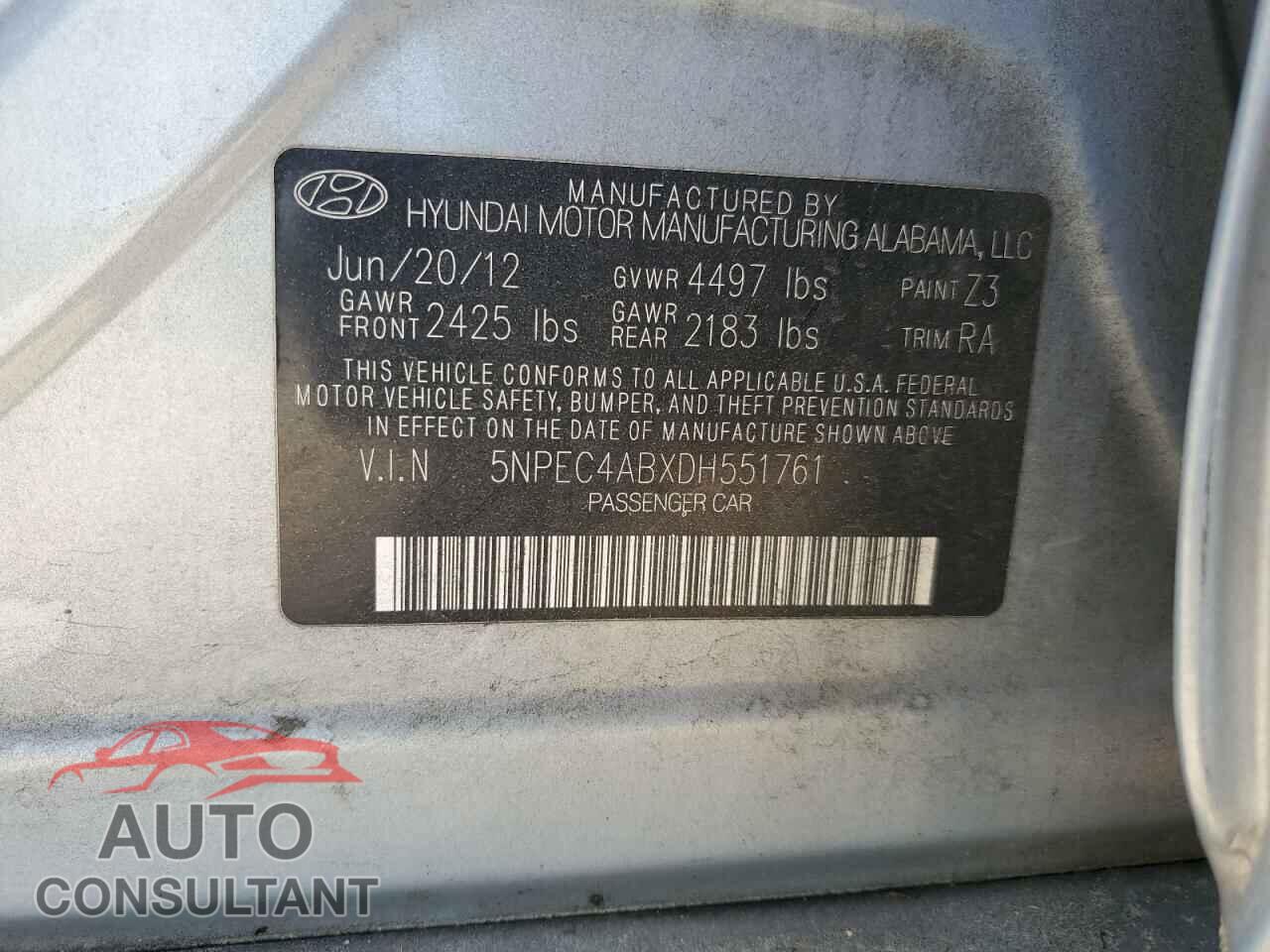 HYUNDAI SONATA 2013 - 5NPEC4ABXDH551761