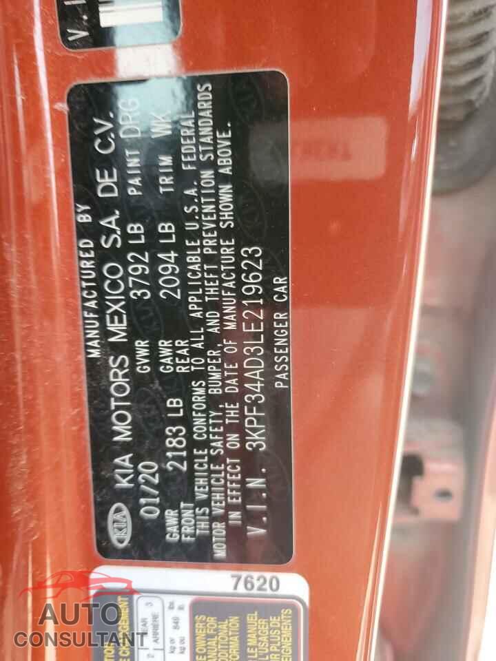 KIA FORTE 2020 - 3KPF34AD3LE219623
