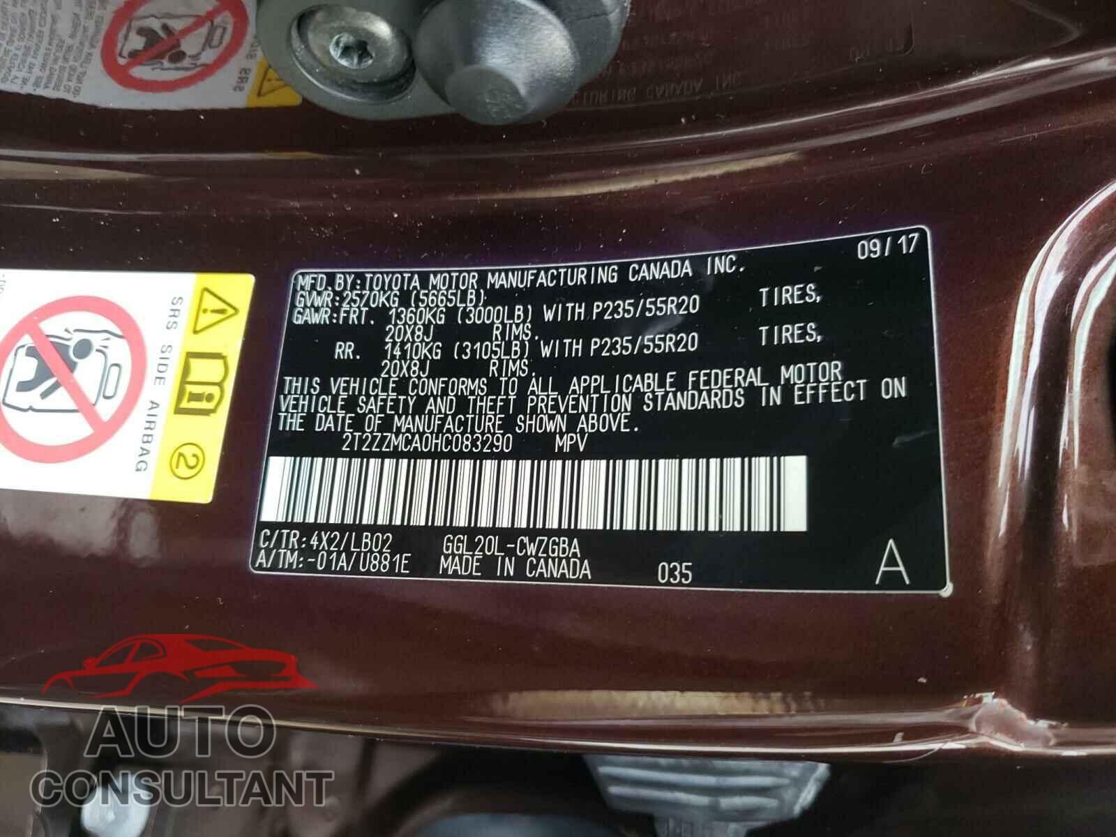 LEXUS RX 350 BAS 2017 - 2T2ZZMCA0HC083290