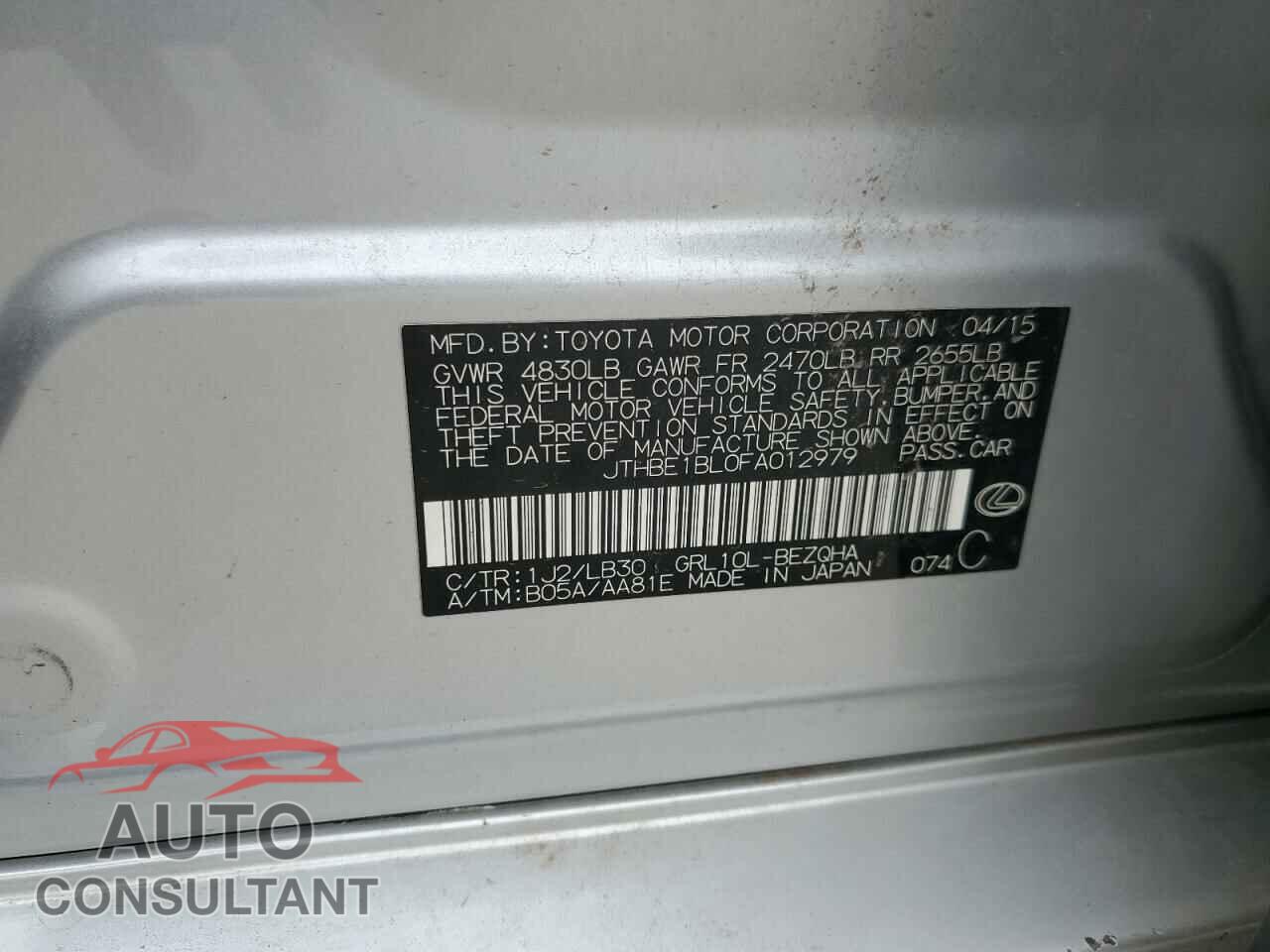 LEXUS GS350 2015 - JTHBE1BL0FA012979
