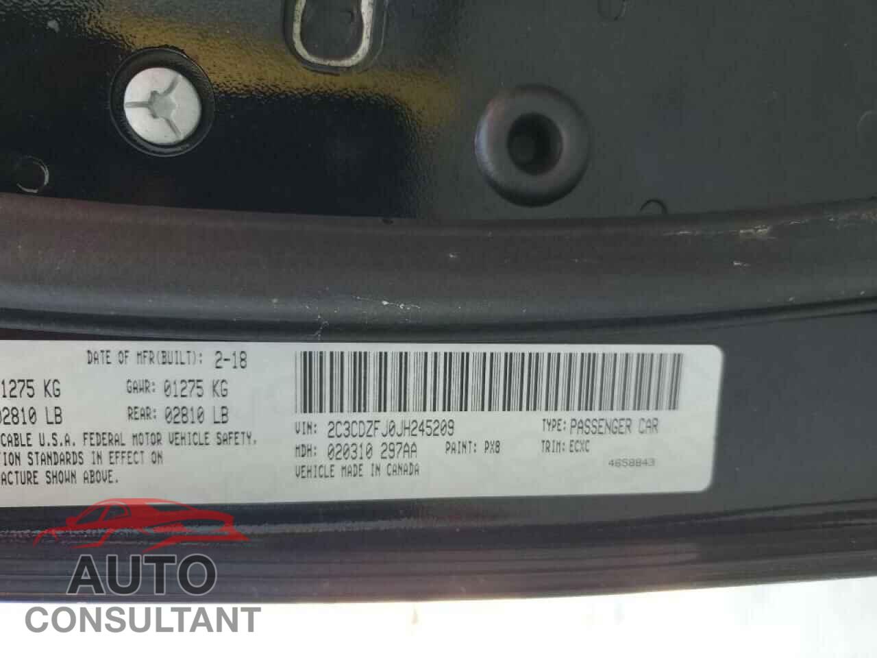 DODGE CHALLENGER 2018 - 2C3CDZFJ0JH245209