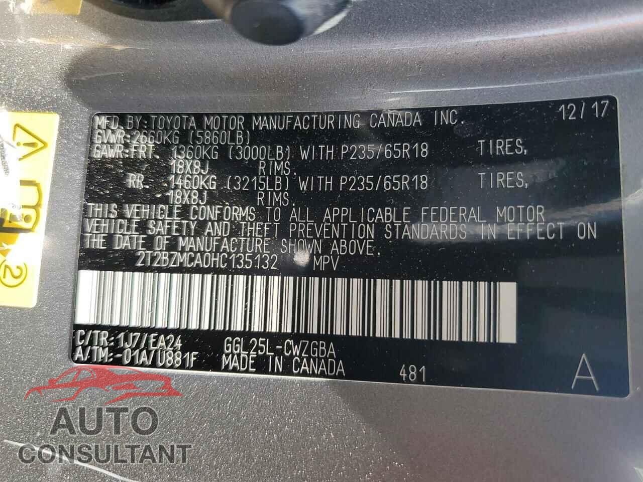 LEXUS RX350 2017 - 2T2BZMCA0HC135132