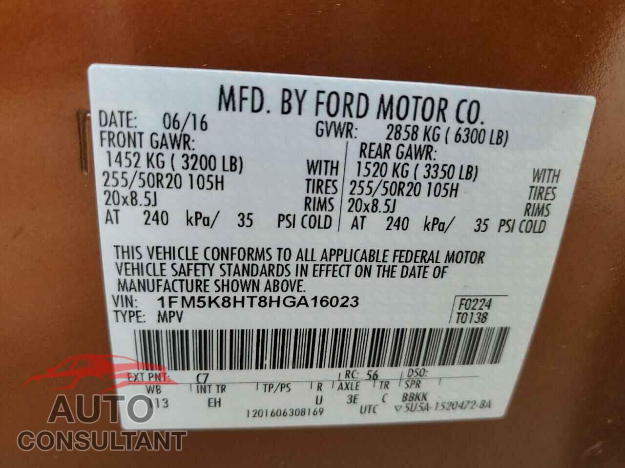 FORD EXPLORER 2017 - 1FM5K8HT8HGA16023