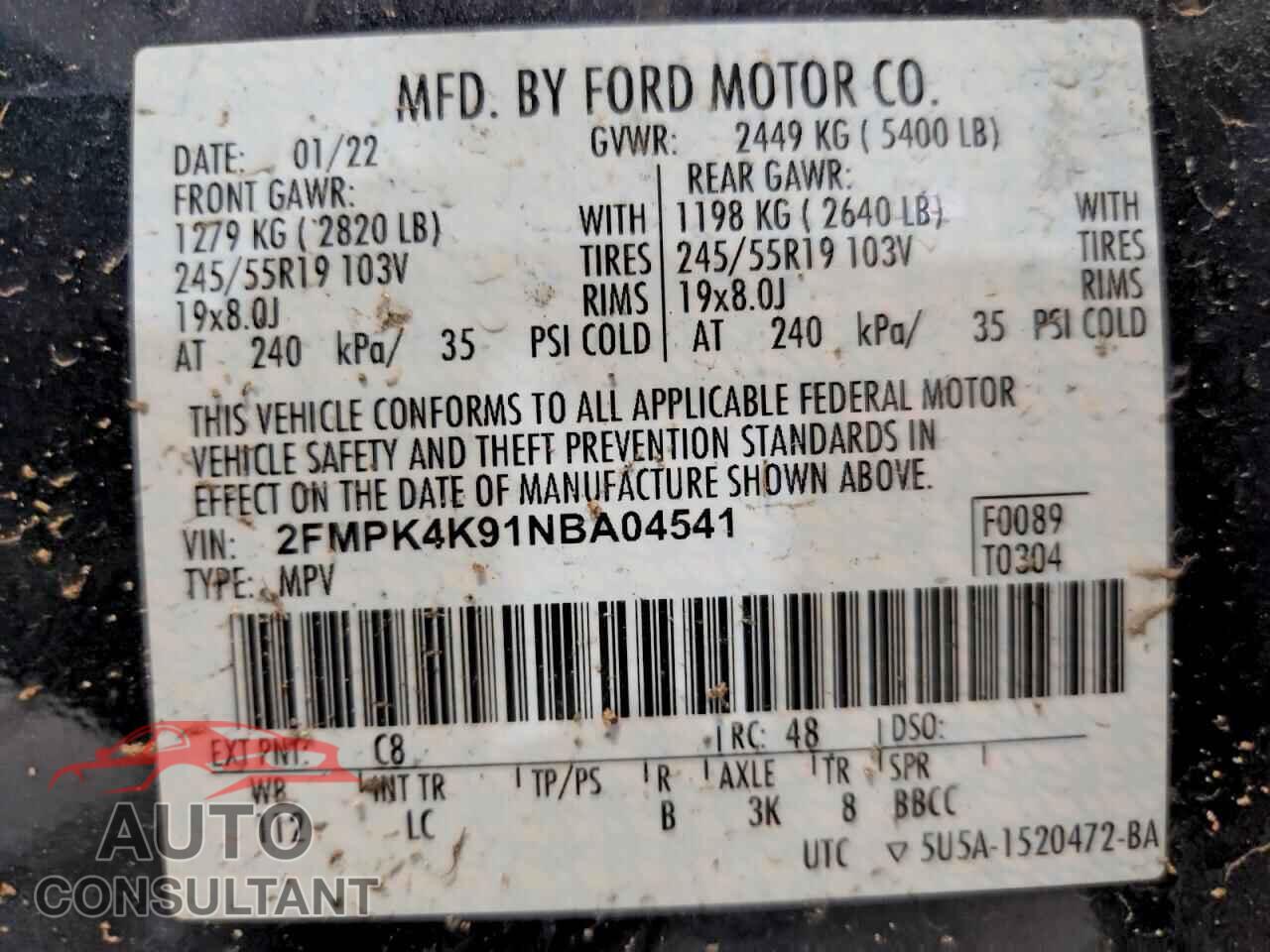 FORD EDGE 2022 - 2FMPK4K91NBA04541