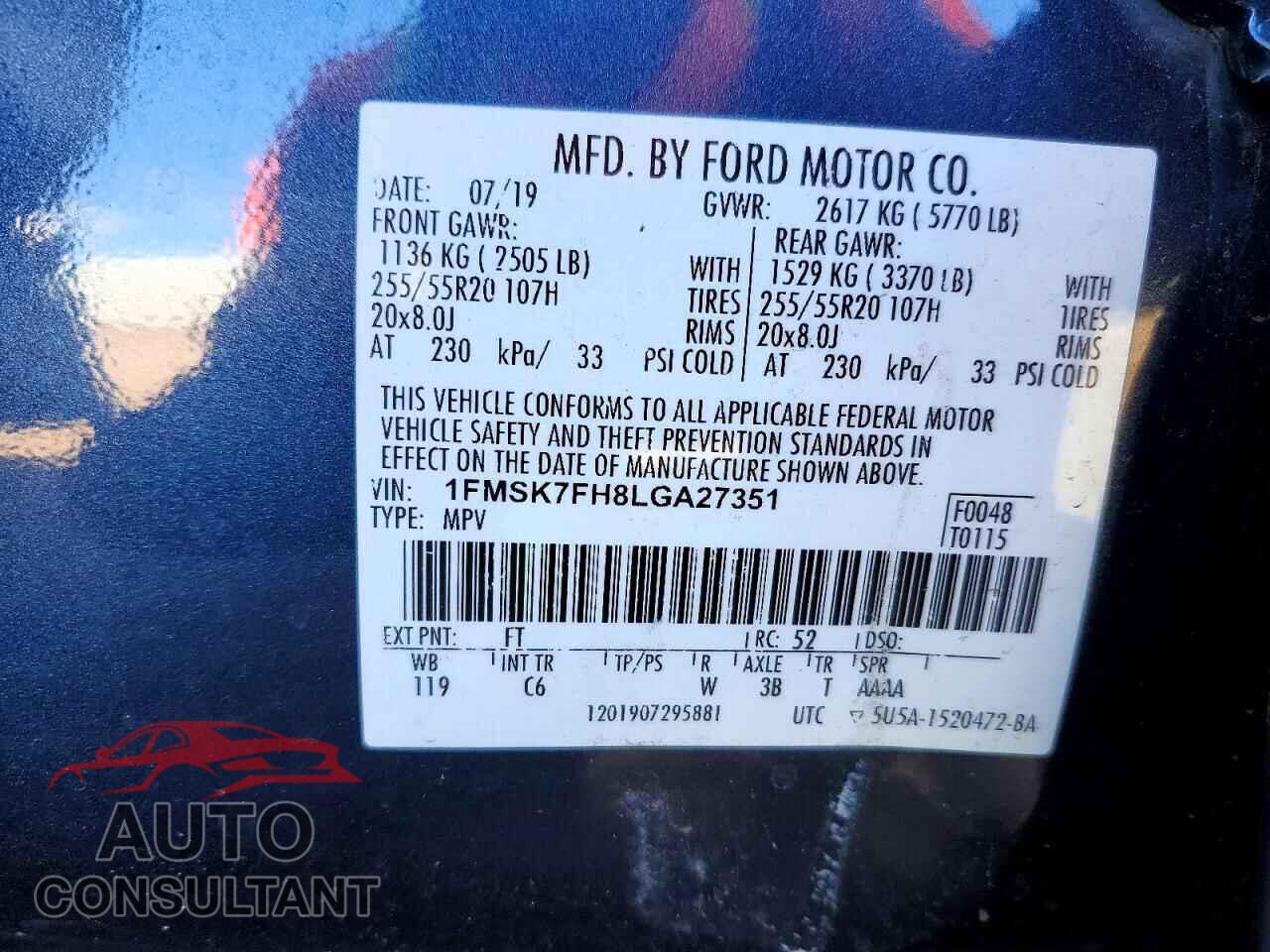 FORD EXPLORER 2020 - 1FMSK7FH8LGA27351