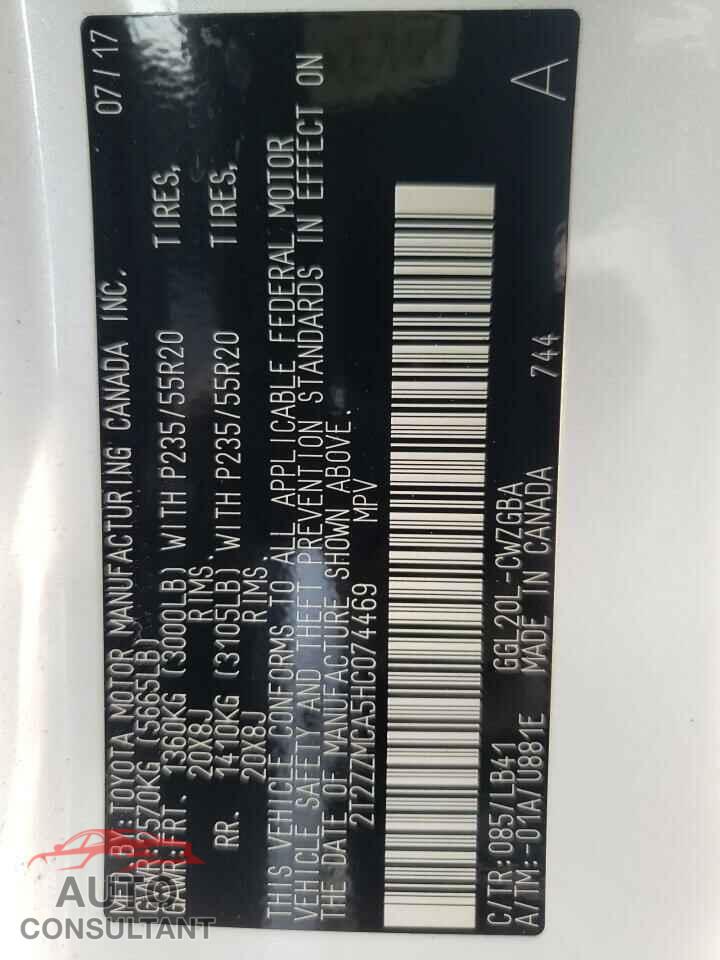LEXUS RX350 2017 - 2T2ZZMCA5HC074469