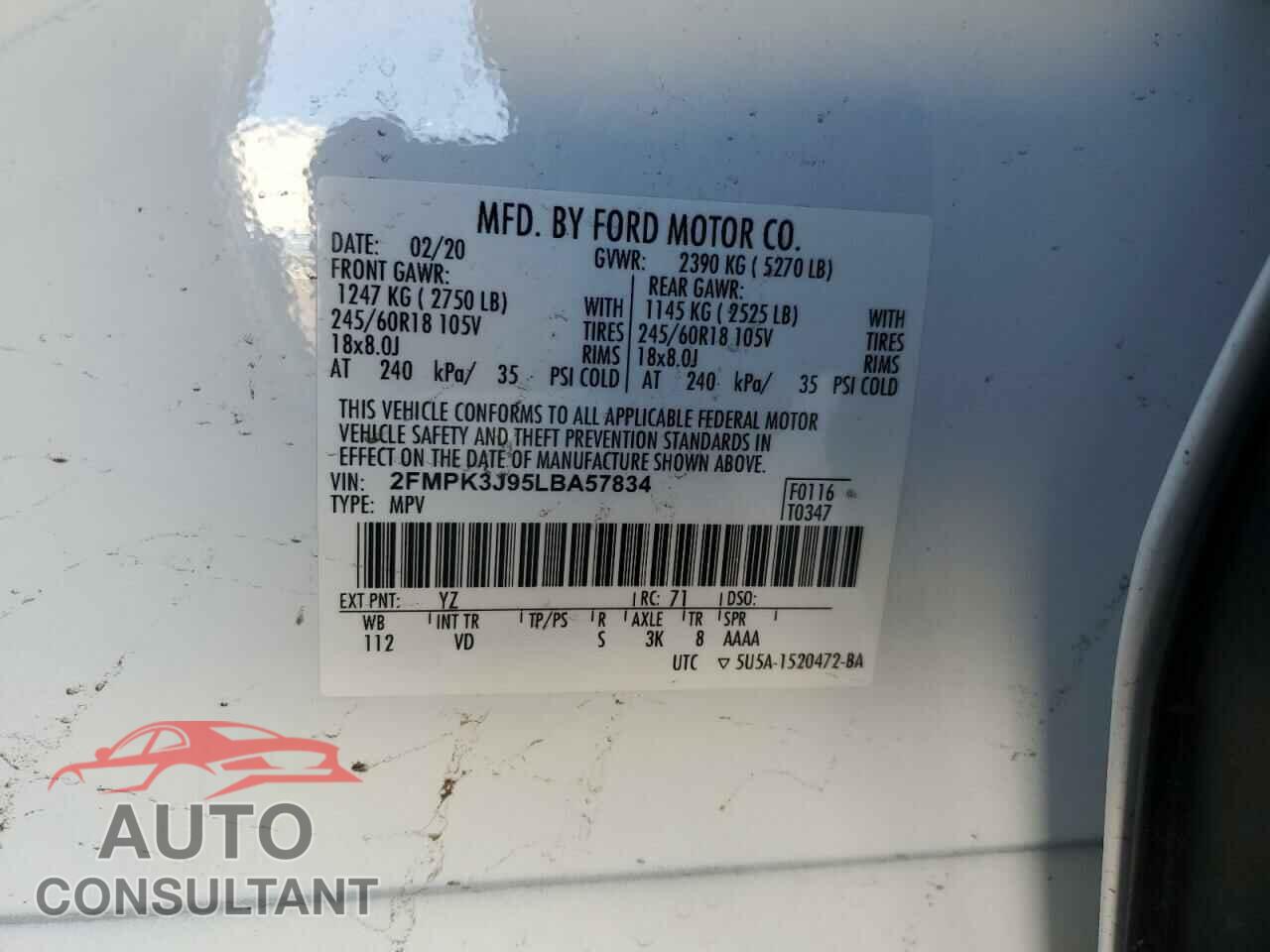 FORD EDGE 2020 - 2FMPK3J95LBA57834