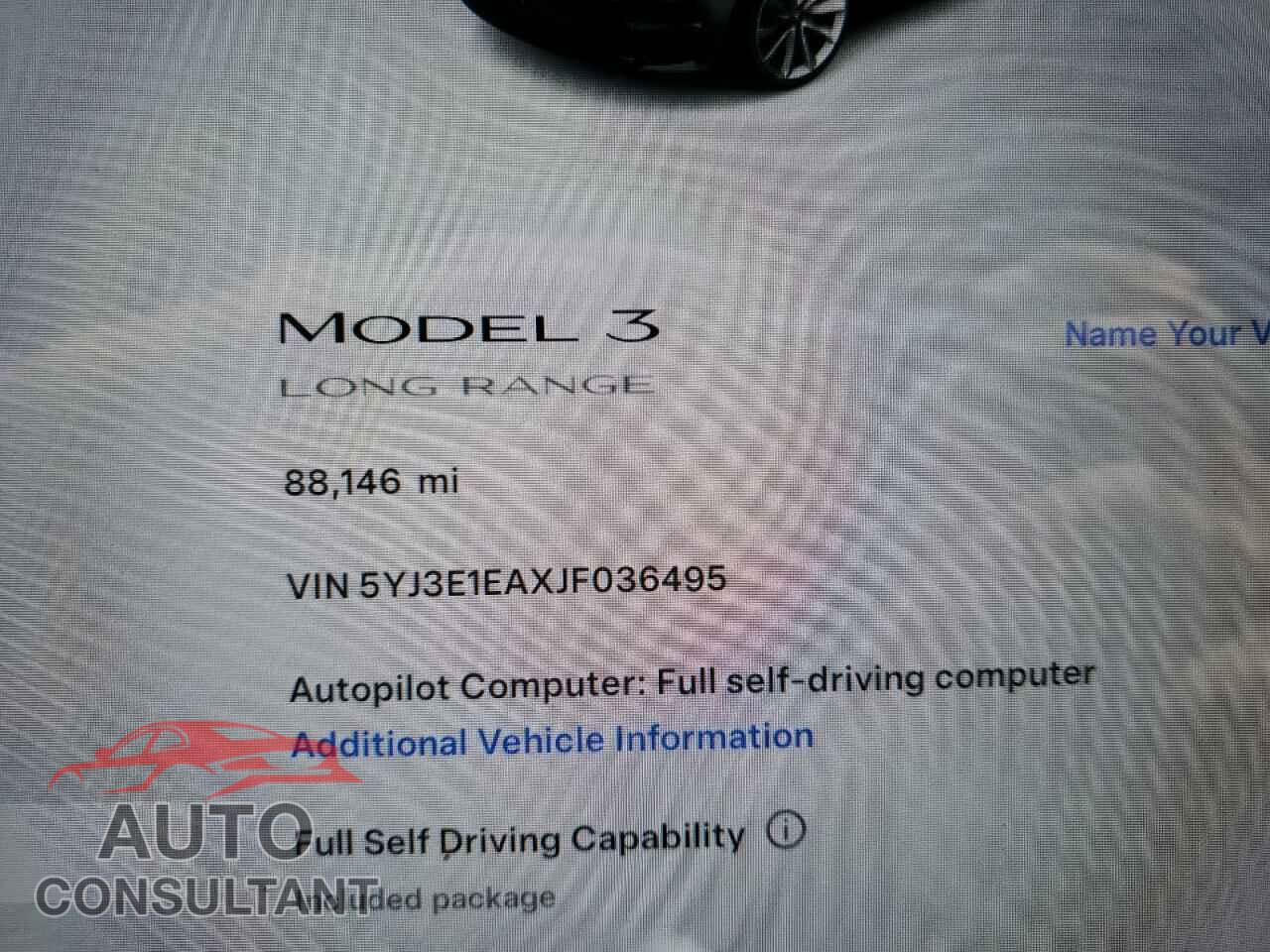 TESLA MODEL 3 2018 - 5YJ3E1EAXJF036495
