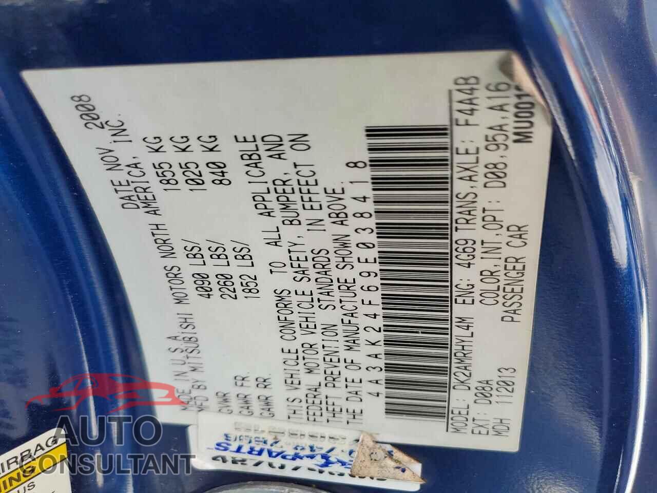 MITSUBISHI ECLIPSE 2009 - 4A3AK24F69E038418