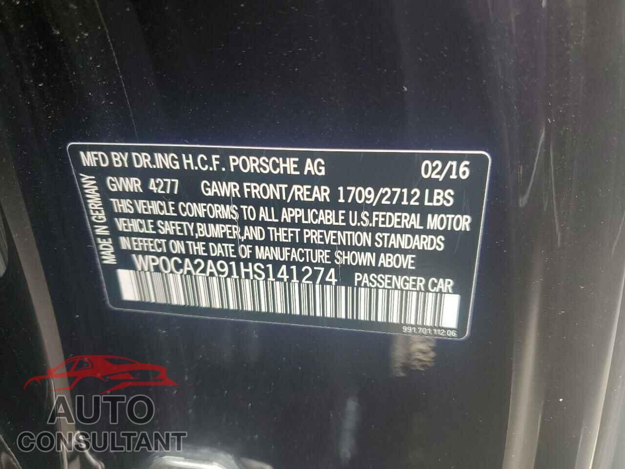 PORSCHE 911 2017 - WP0CA2A91HS141274