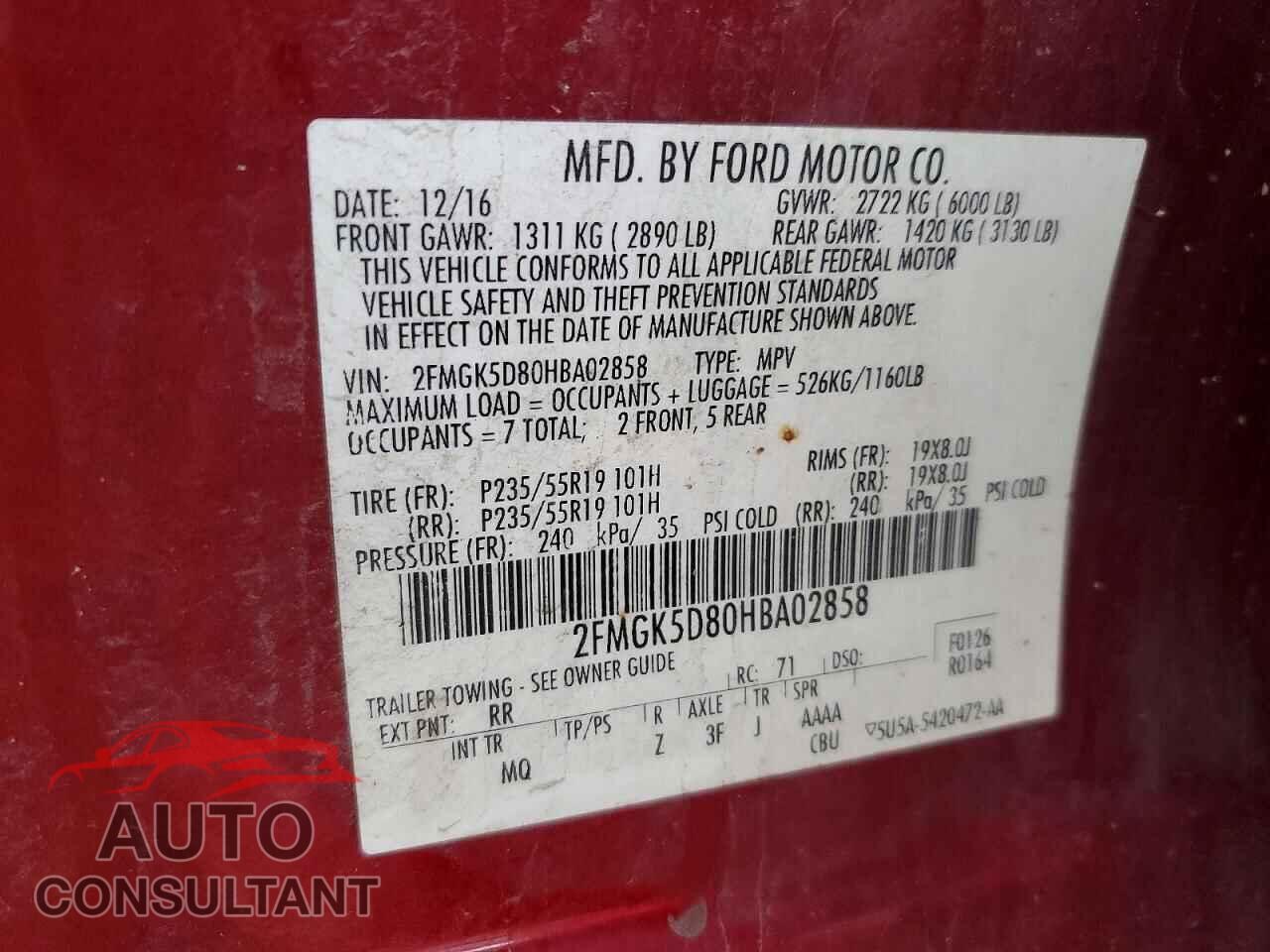 FORD FLEX 2017 - 2FMGK5D80HBA02858