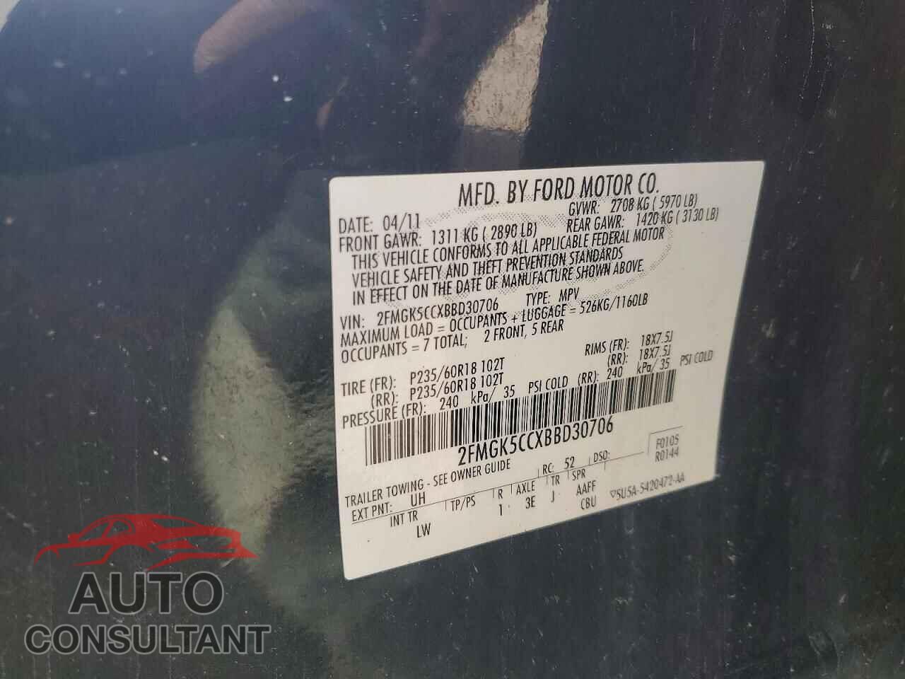 FORD FLEX 2011 - 2FMGK5CCXBBD30706