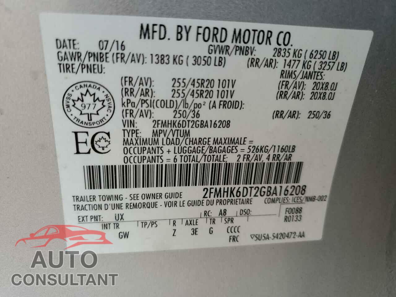 FORD FLEX 2016 - 2FMHK6DT2GBA16208