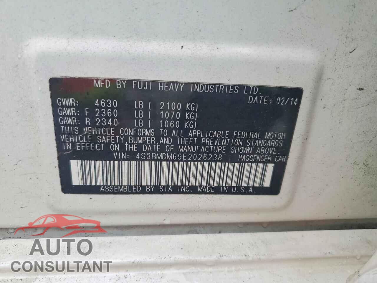 SUBARU LEGACY 2014 - 4S3BMDM69E2026238