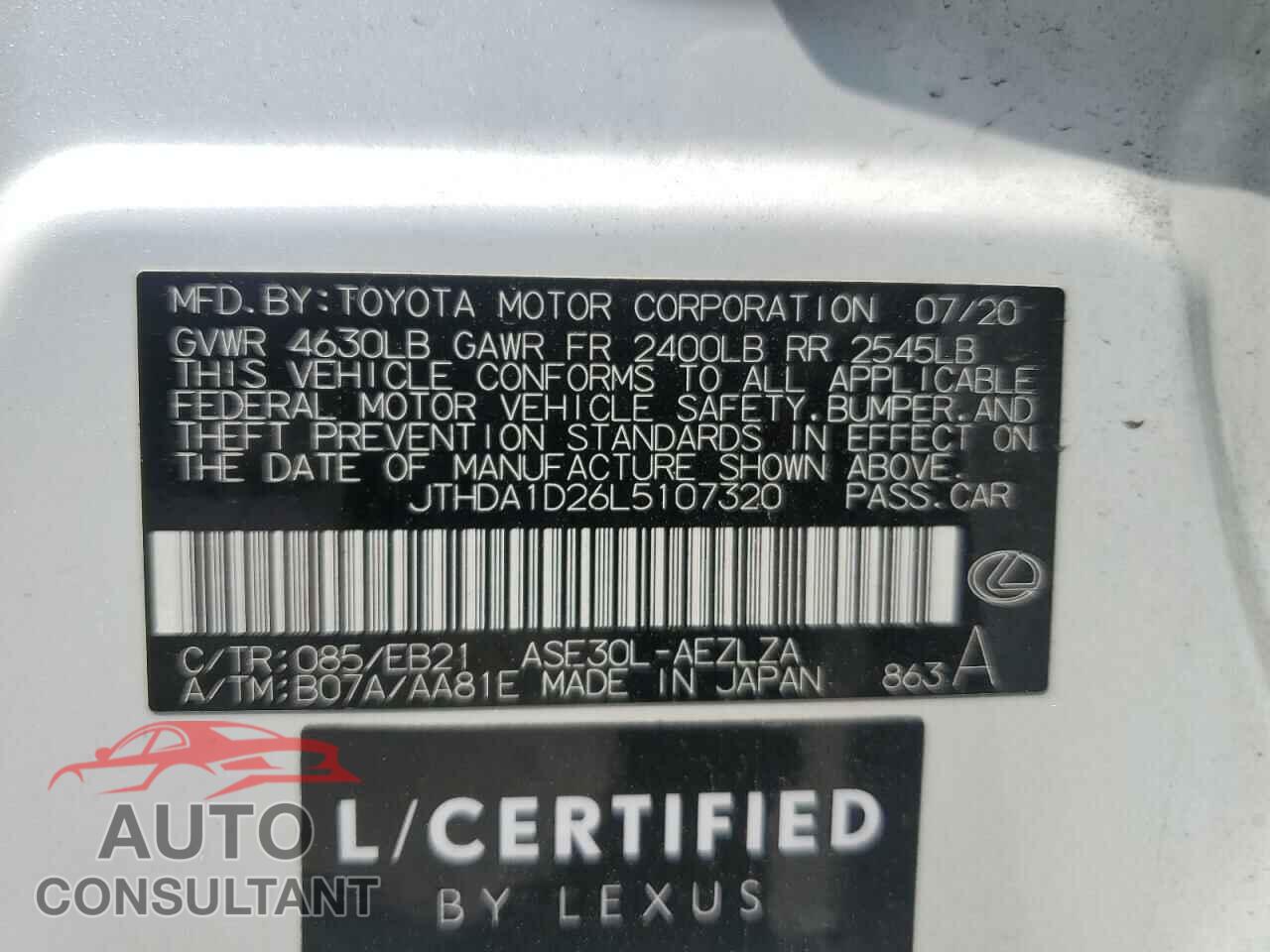 LEXUS IS 2020 - JTHDA1D26L5107320