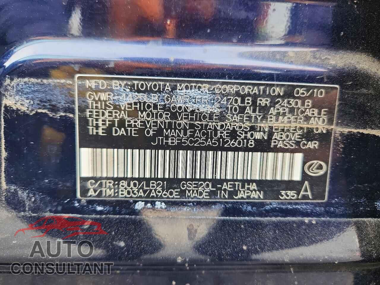 LEXUS IS 2010 - JTHBF5C25A5126018