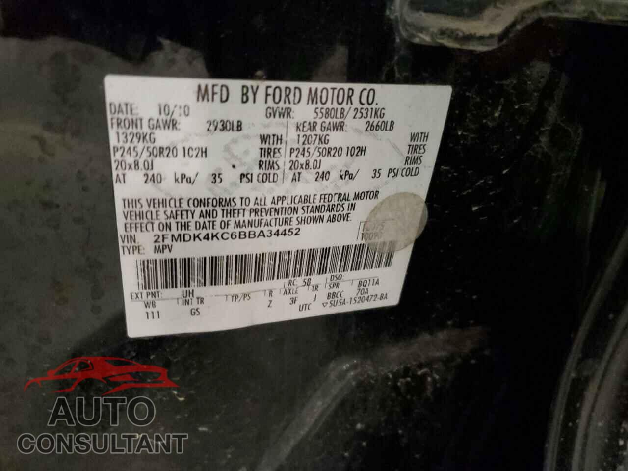 FORD EDGE 2011 - 2FMDK4KC6BBA34452