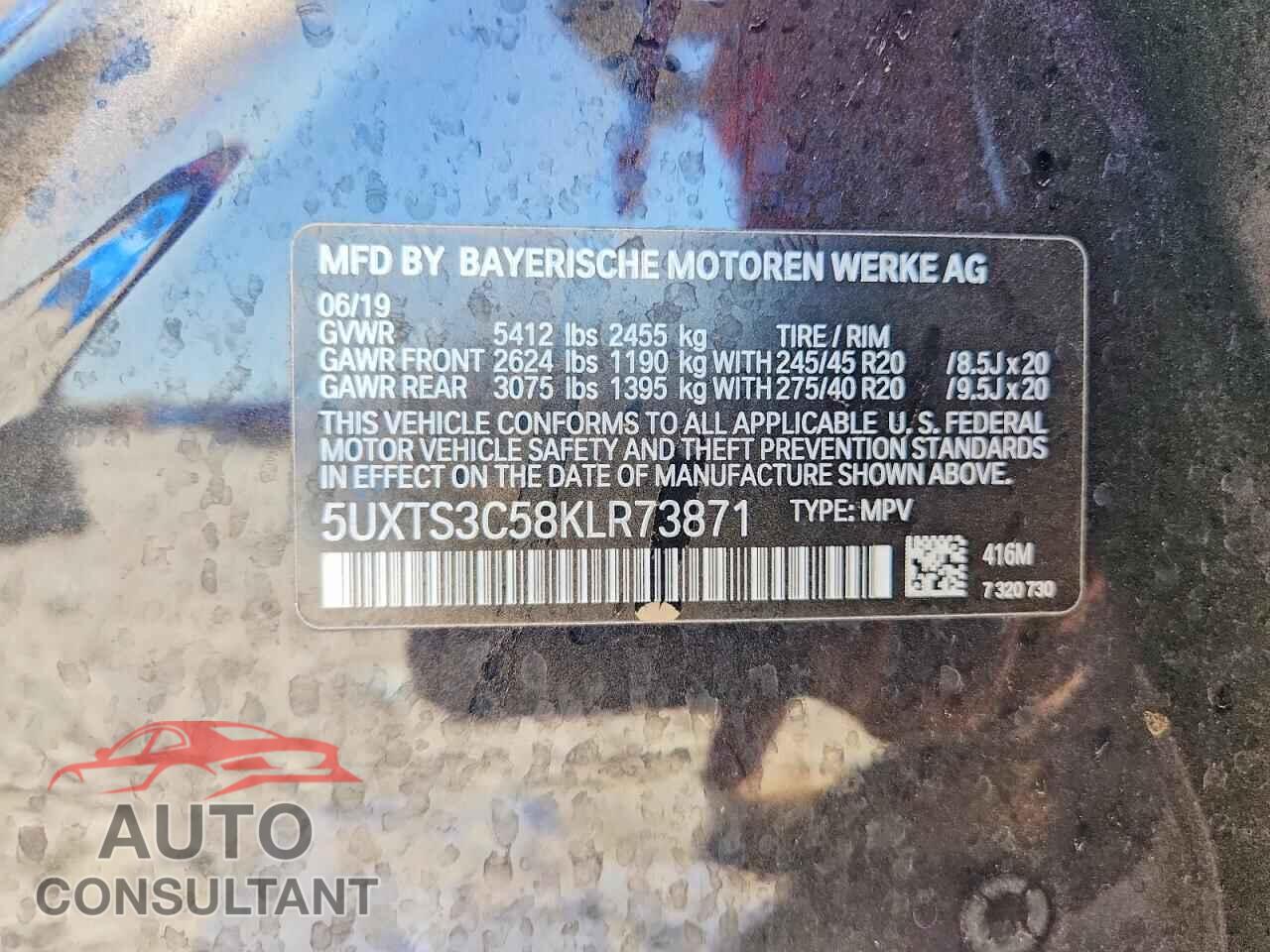 BMW X3 2019 - 5UXTS3C58KLR73871