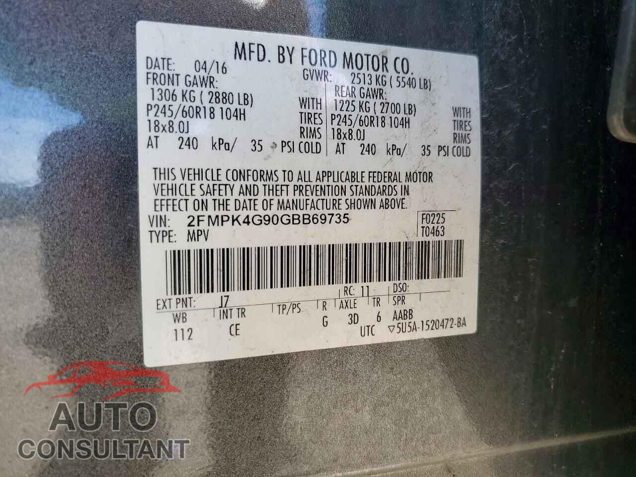 FORD EDGE 2016 - 2FMPK4G90GBB69735