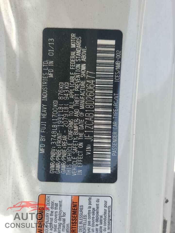 SUBARU BRZ 2013 - JF1ZCAB18D2606477