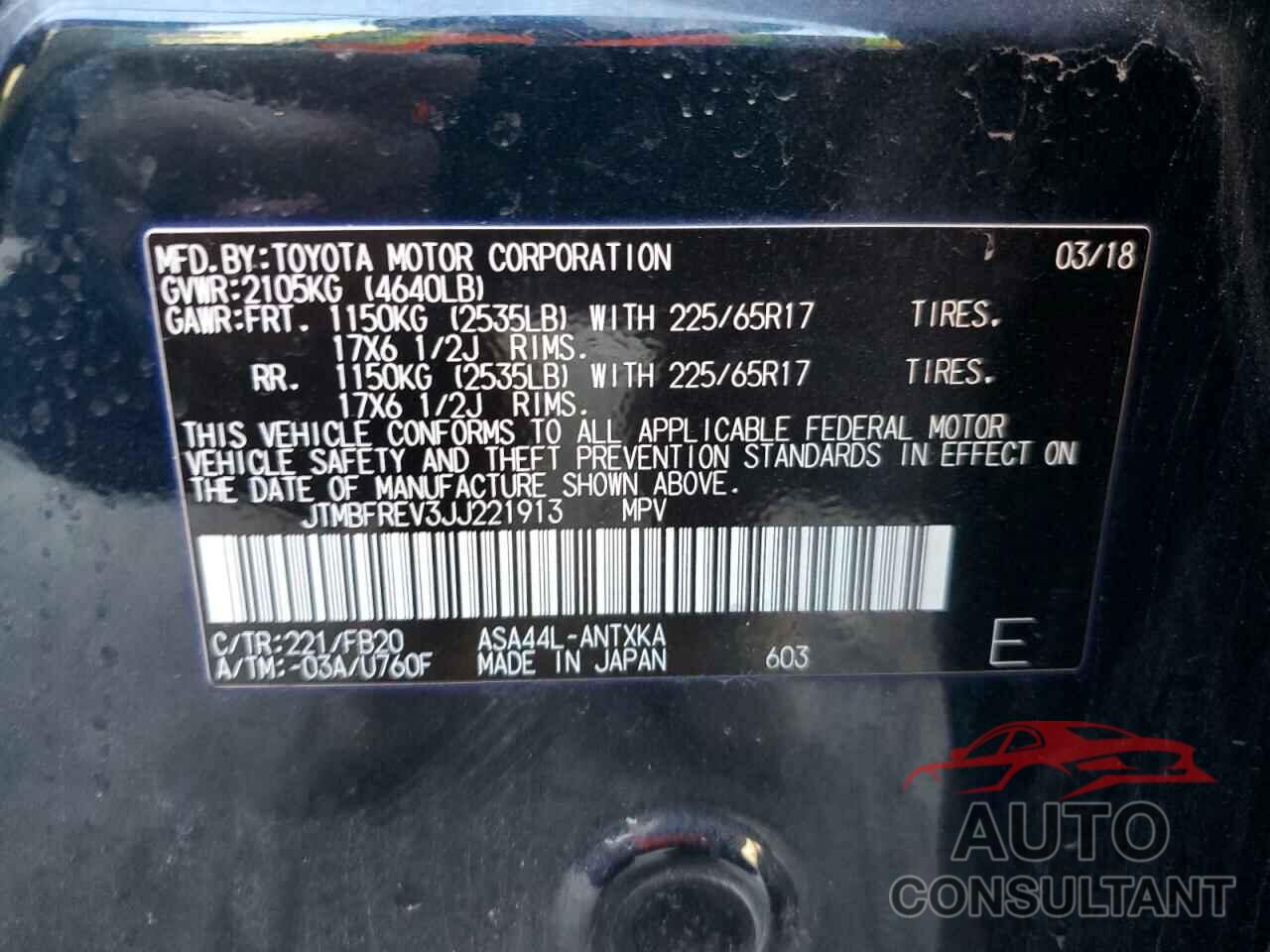 TOYOTA RAV4 2018 - JTMBFREV3JJ221913
