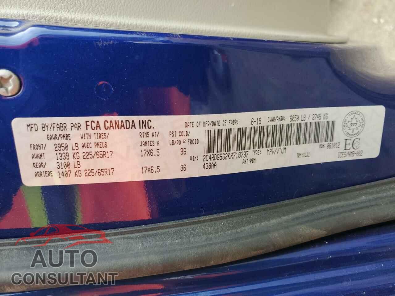 DODGE CARAVAN 2019 - 2C4RDGBG2KR718737