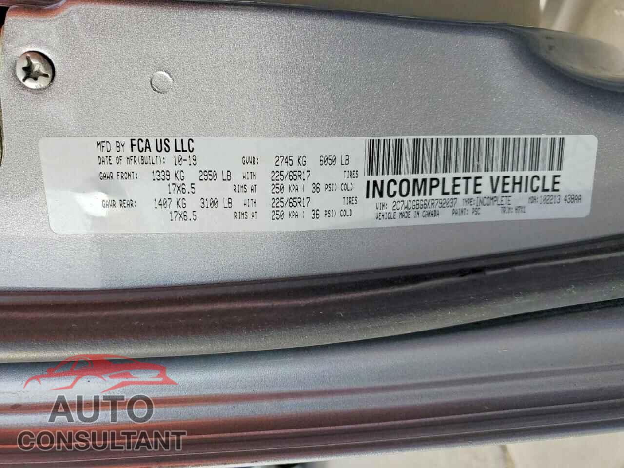 DODGE CARAVAN 2019 - 2C7WDGBG6KR792037