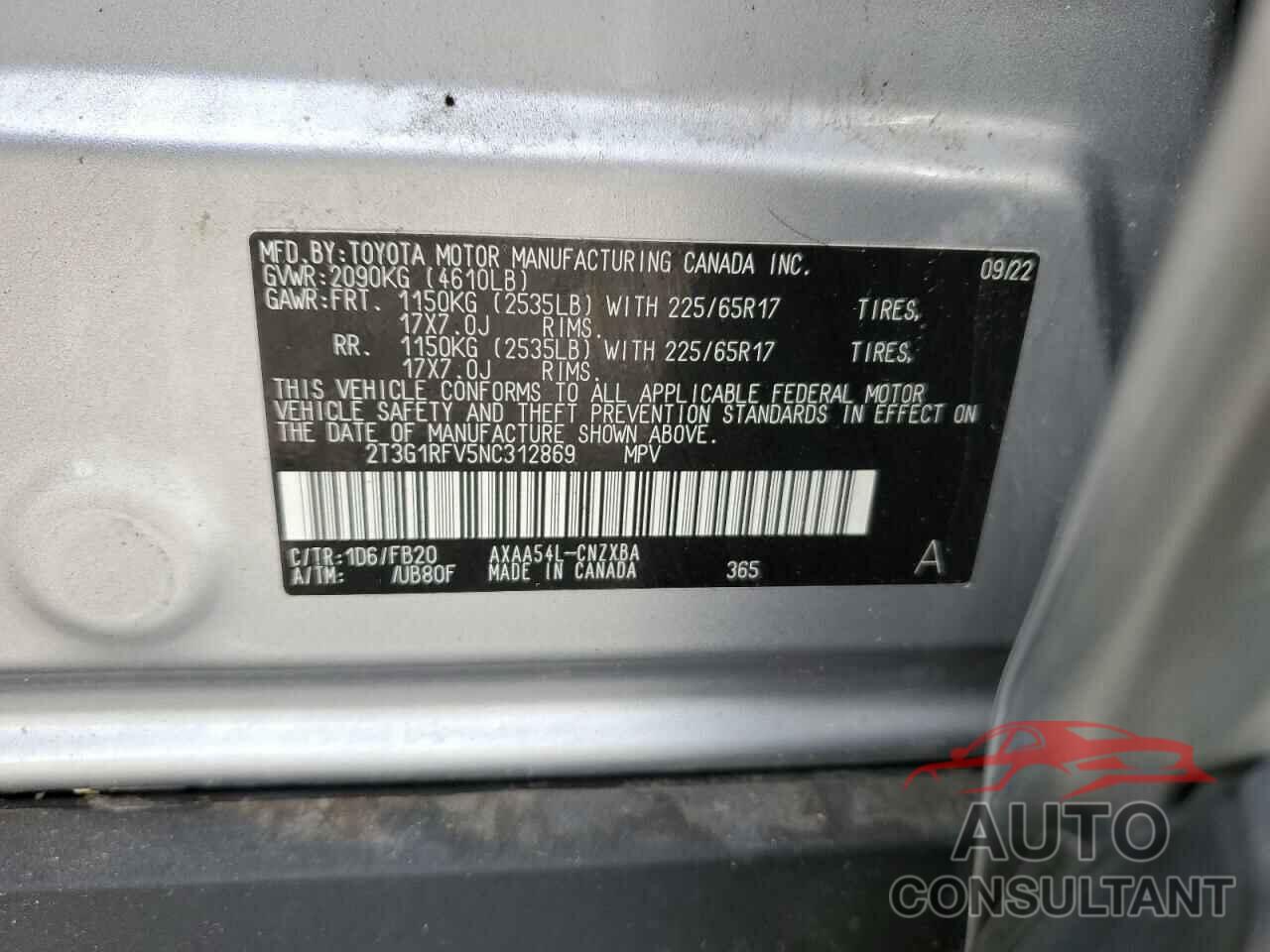 TOYOTA RAV4 2022 - 2T3G1RFV5NC312869