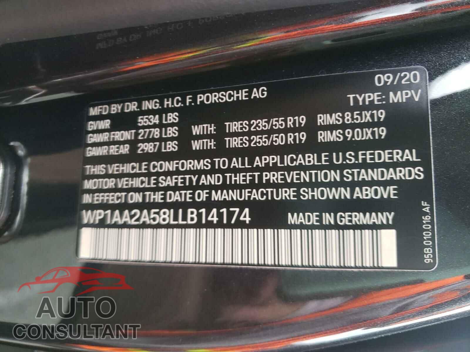PORSCHE MACAN 2020 - WP1AA2A58LLB14174