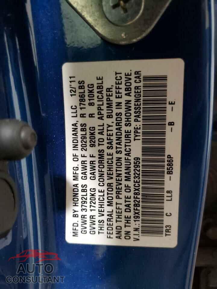 HONDA CIVIC 2012 - 19XFB2F8XCE322959