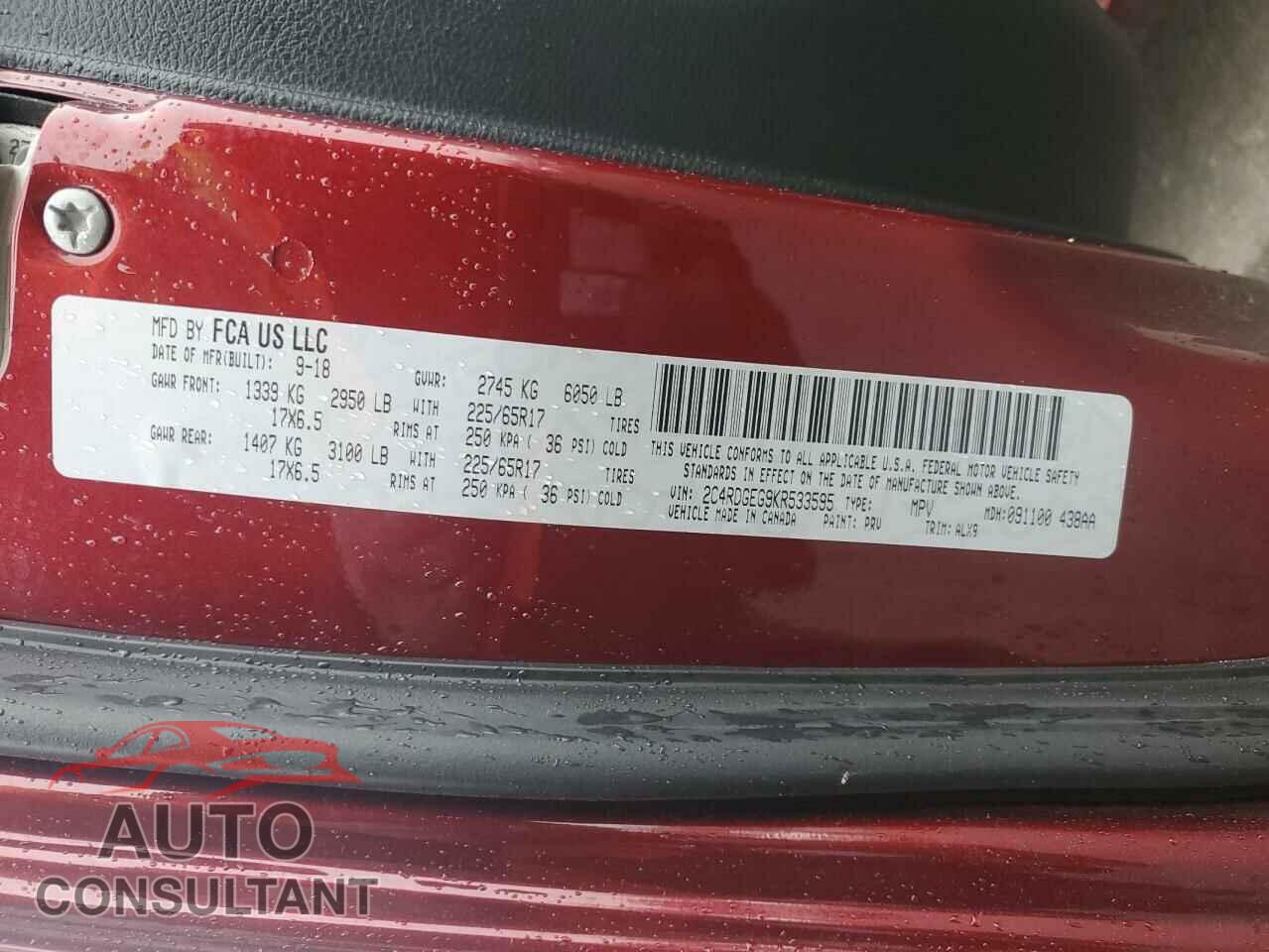 DODGE CARAVAN 2019 - 2C4RDGEG9KR533595