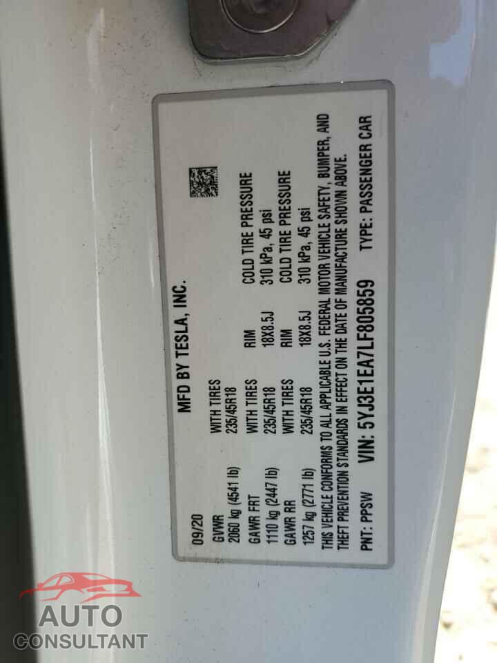 TESLA MODEL 3 2020 - 5YJ3E1EA7LF805859