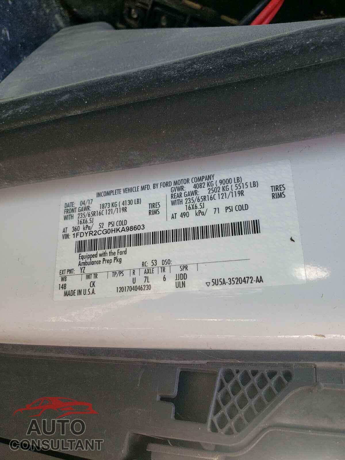 FORD TRANSIT CO 2017 - 1FDYR2CG0HKA98603