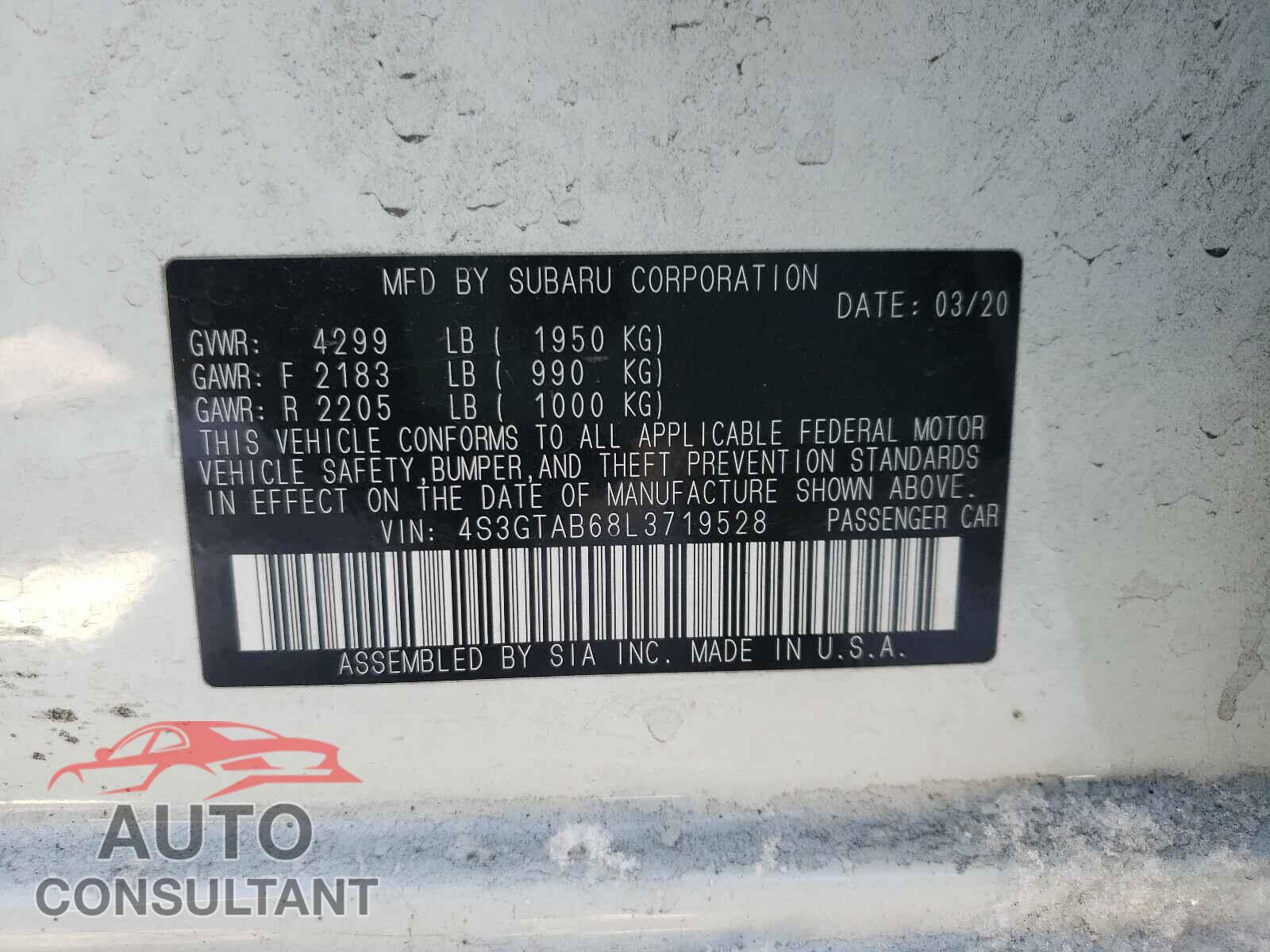 SUBARU IMPREZA 2020 - 4S3GTAB68L3719528