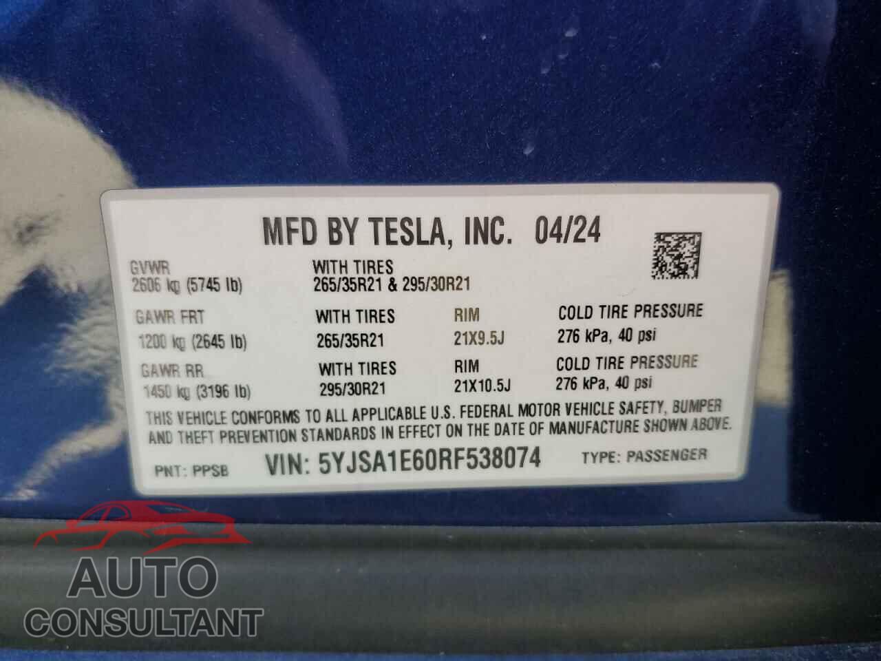 TESLA MODEL S 2024 - 5YJSA1E60RF538074