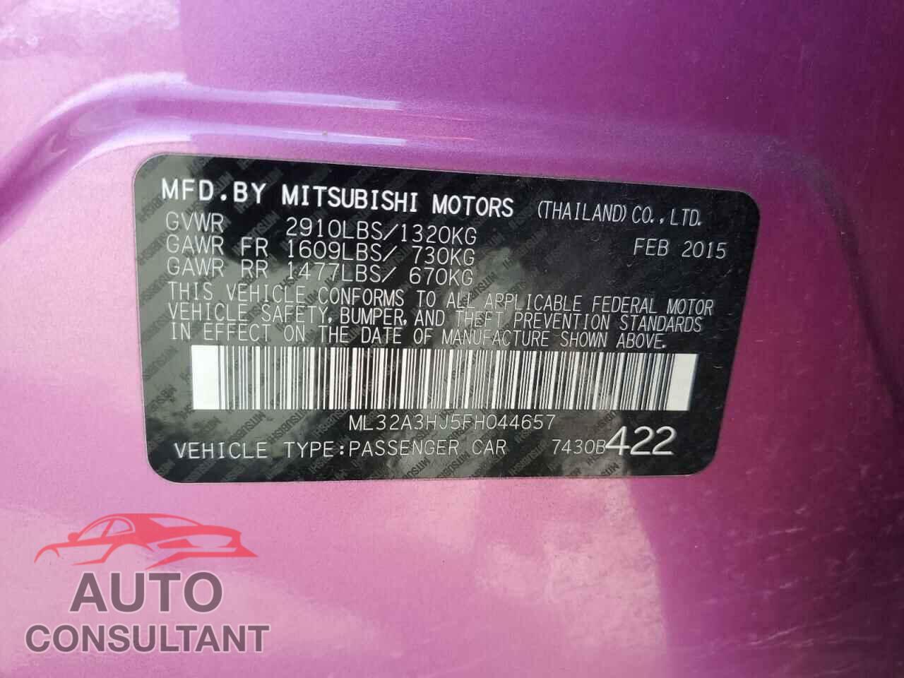 MITSUBISHI MIRAGE 2015 - ML32A3HJ5FH044657