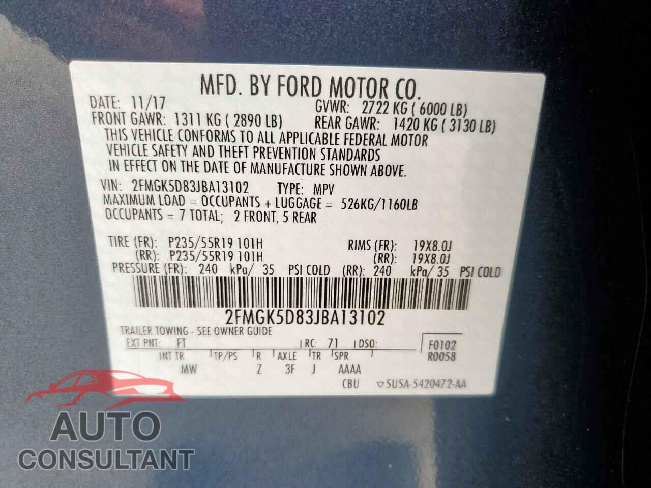 FORD FLEX 2018 - 2FMGK5D83JBA13102