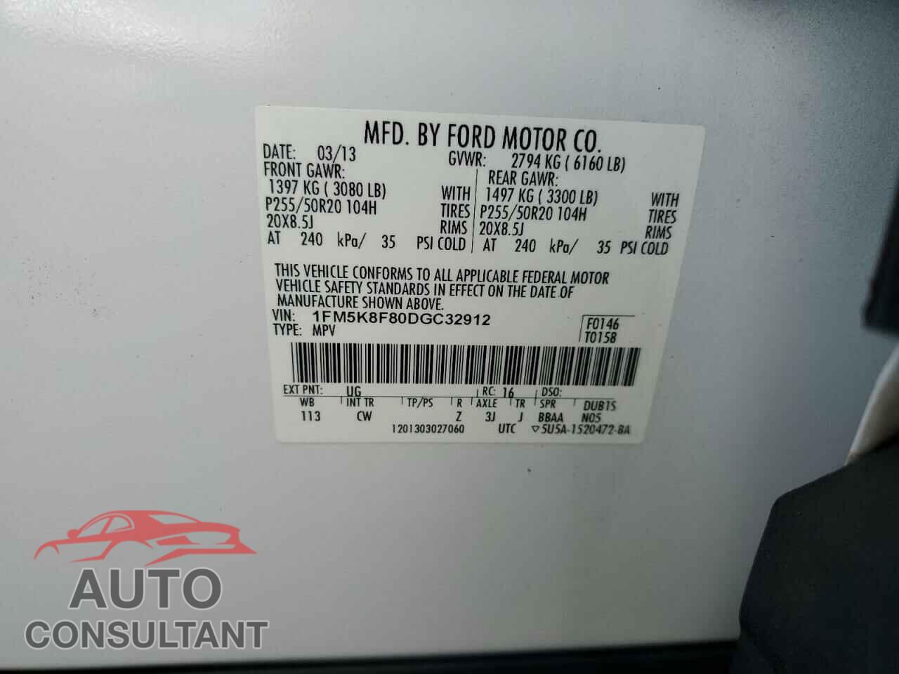 FORD EXPLORER 2013 - 1FM5K8F80DGC32912