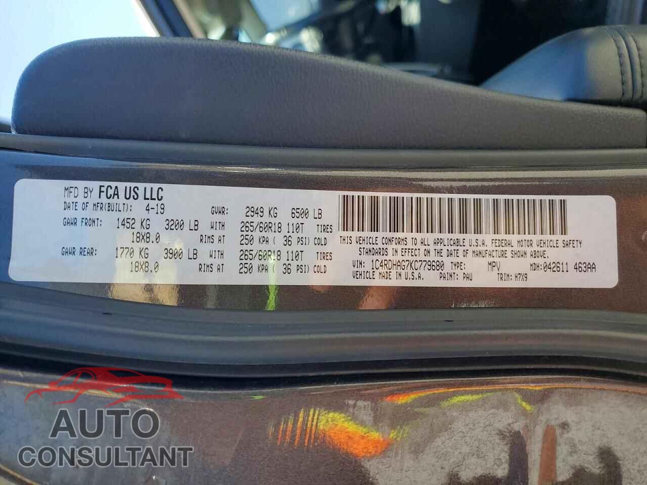 DODGE DURANGO 2019 - 1C4RDHAG7KC779680